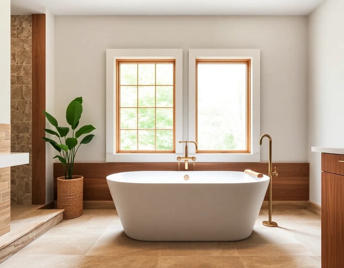 AI bathroom remodel design with modern farmhouse style
