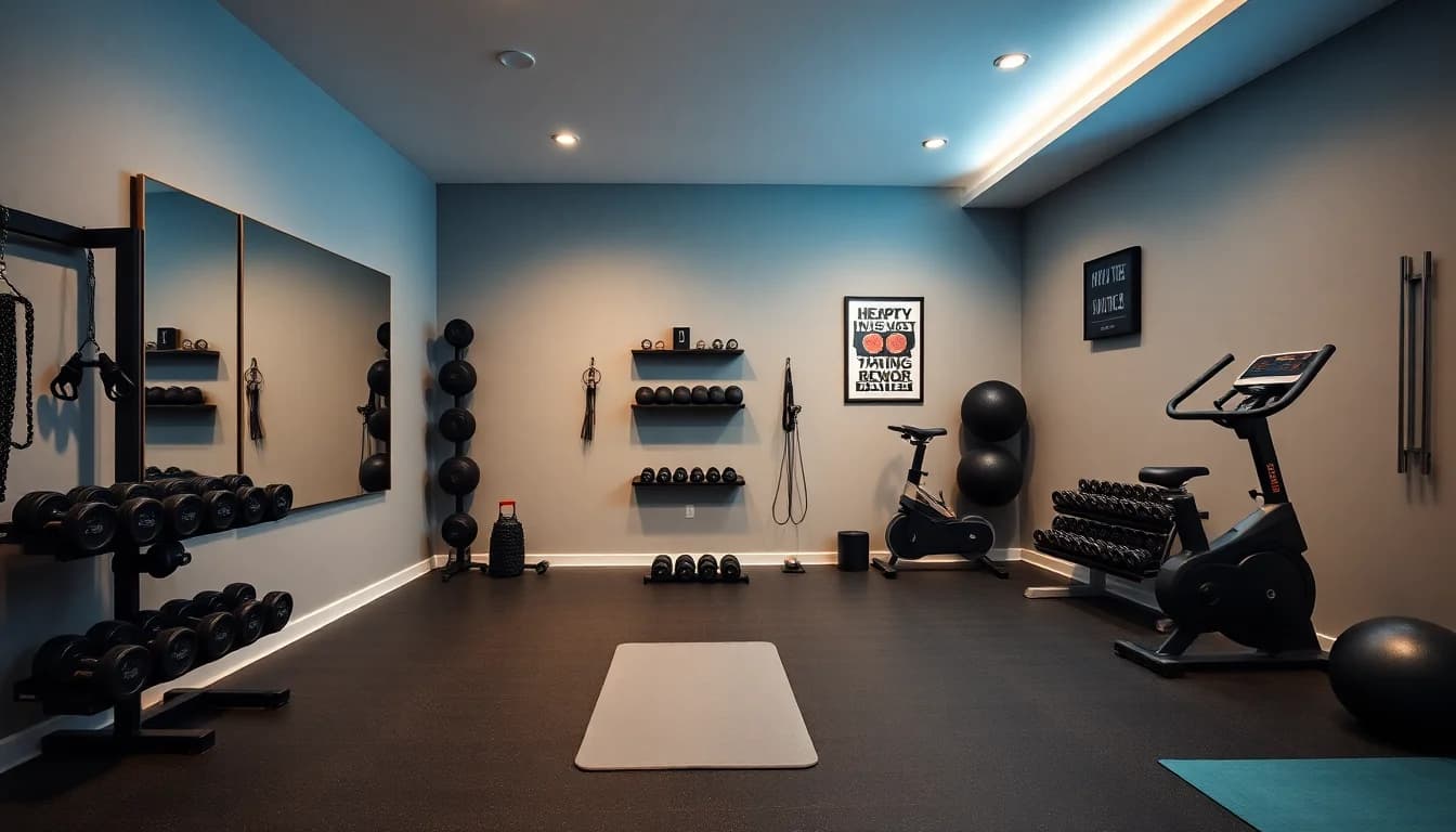 AI fitness room design with modern home gym layout