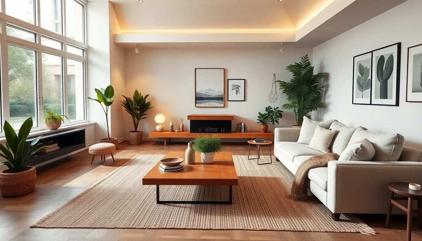 AI living room design with Scandinavian style and warm natural light