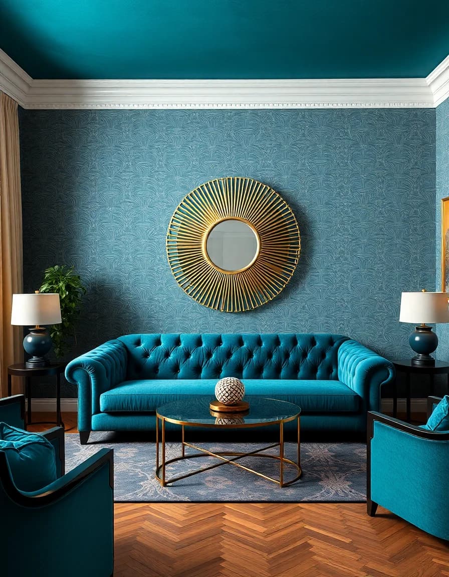 Art Deco style AI room design with geometric patterns and gold accents